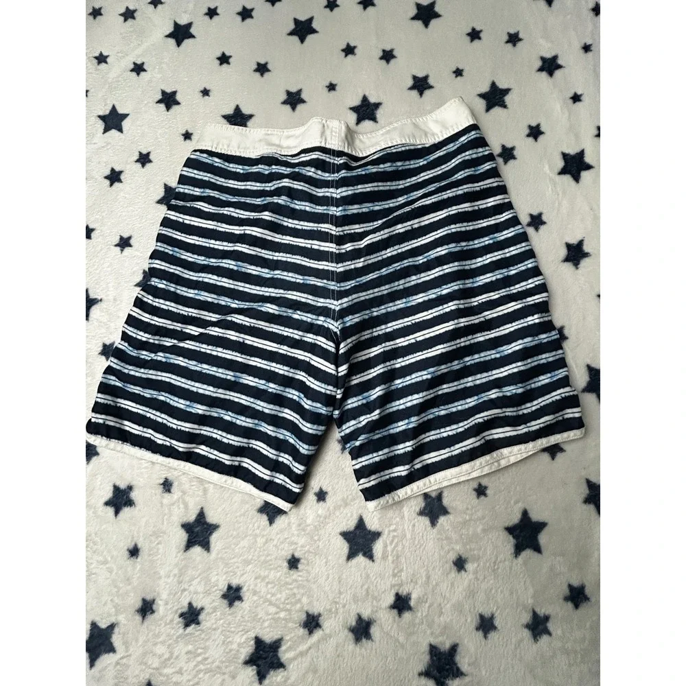Gap Mens XL Blue White Striped Swim Trunks Board Shorts Drawstring Lined